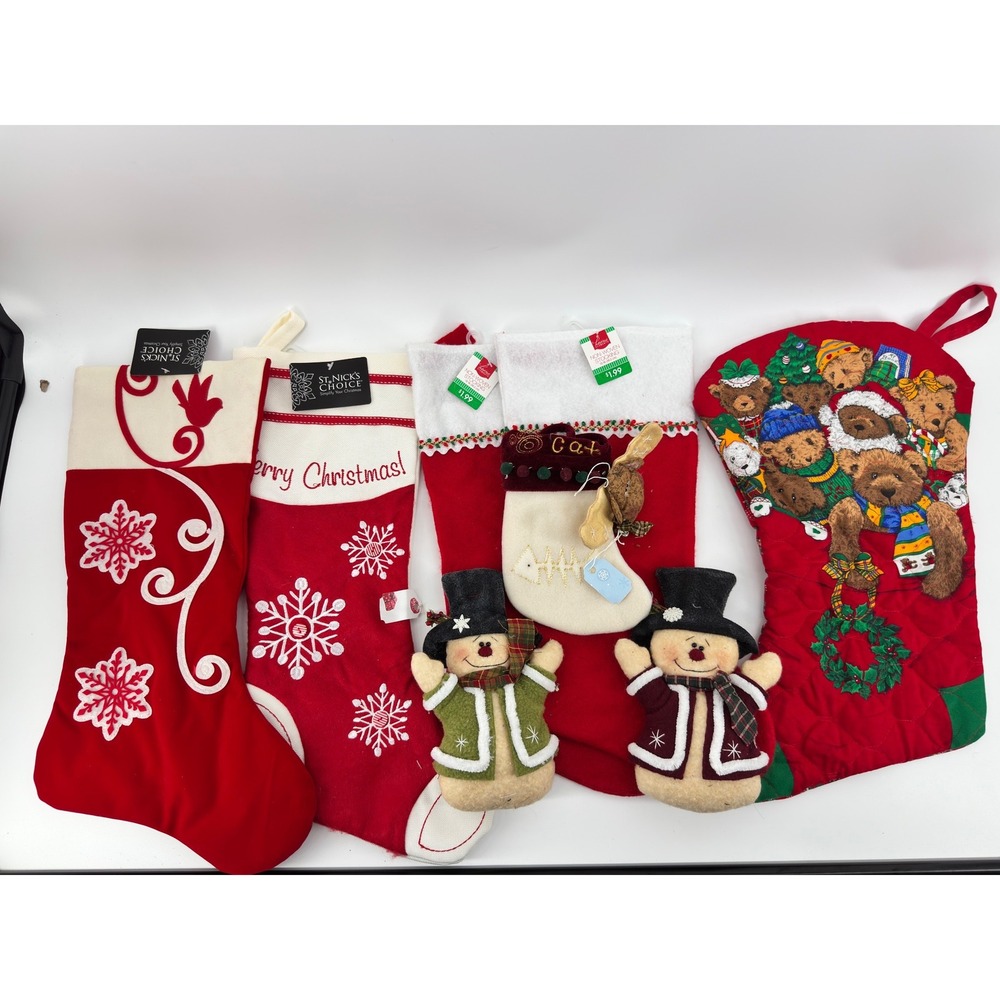 Christmas Stocking Bundle St Nicks Choice Snowflake Teddy Bear Cat Snowman Lot 7